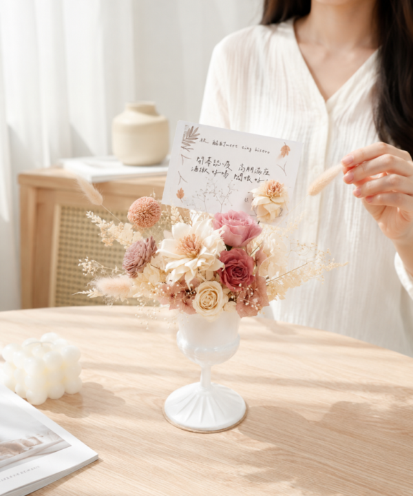 開幕祝賀花禮永生花開幕桌花，粉白色系質感擺設適合開店送禮